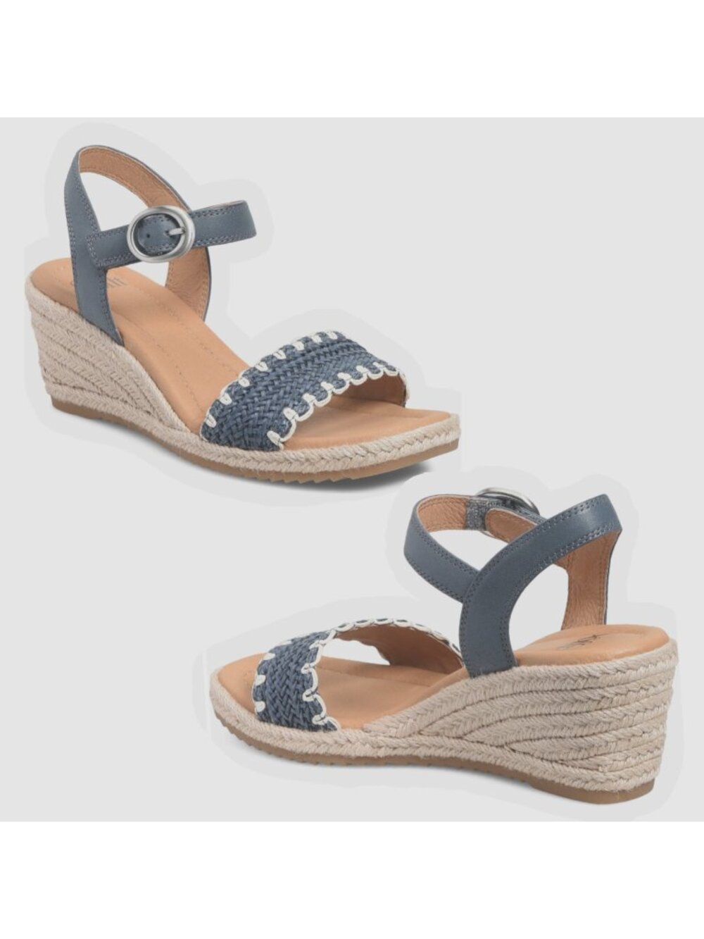 Sofft Inez Wedge Sandals Blue Leather Summer Espadrilles Size 6